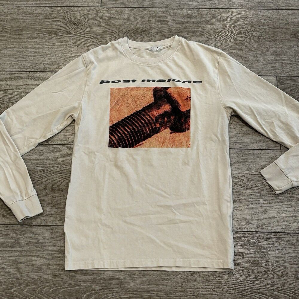 Post Malone Shirt Mens Small‎ Posty Co. H&M Band Tshirt Music Tan Beige